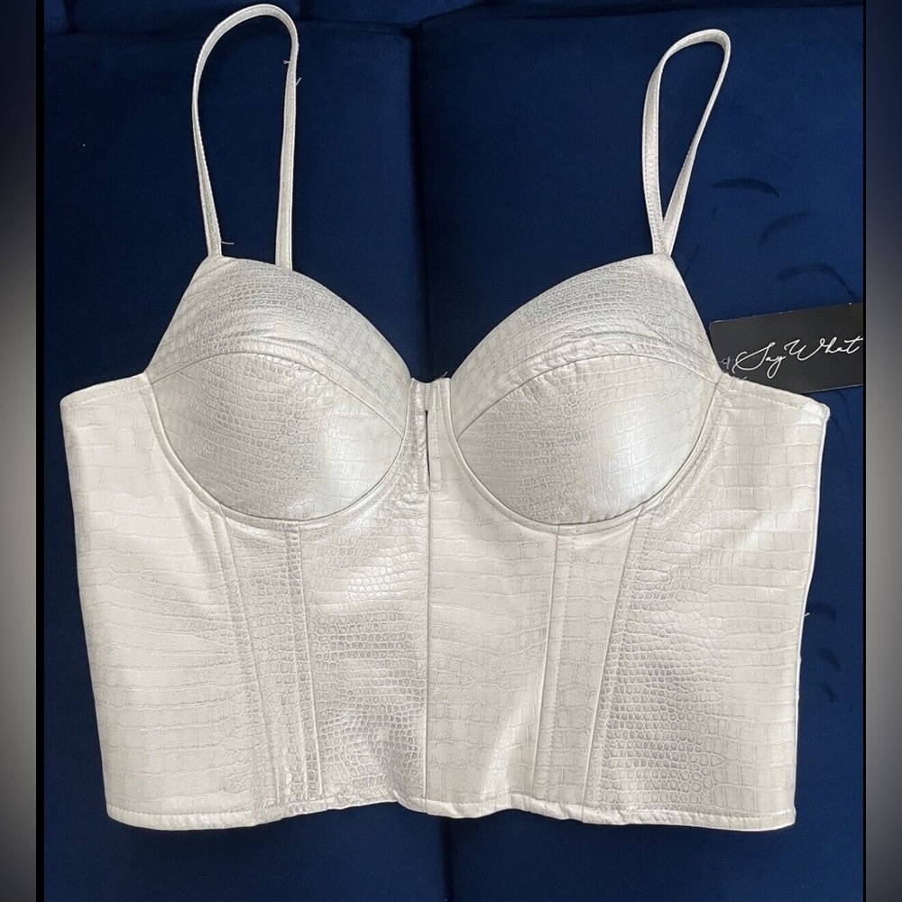 Pearl and silver snakeskin corset top